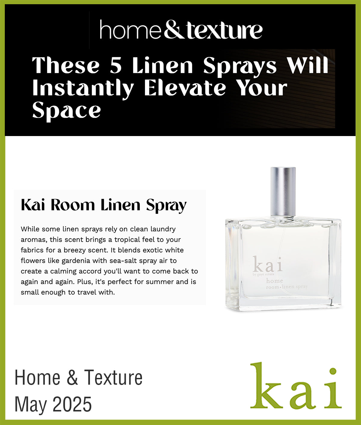 kai room linen spray - home & texture - may 2025