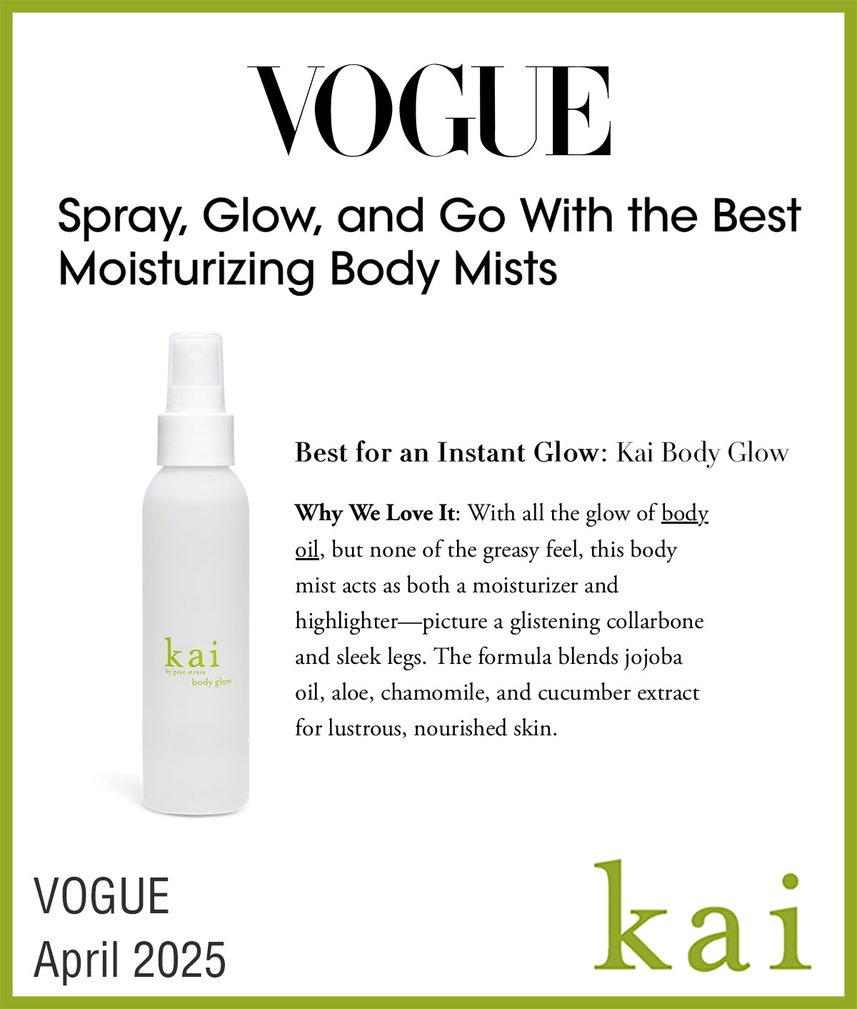best moisturizing body mist - kai body glow